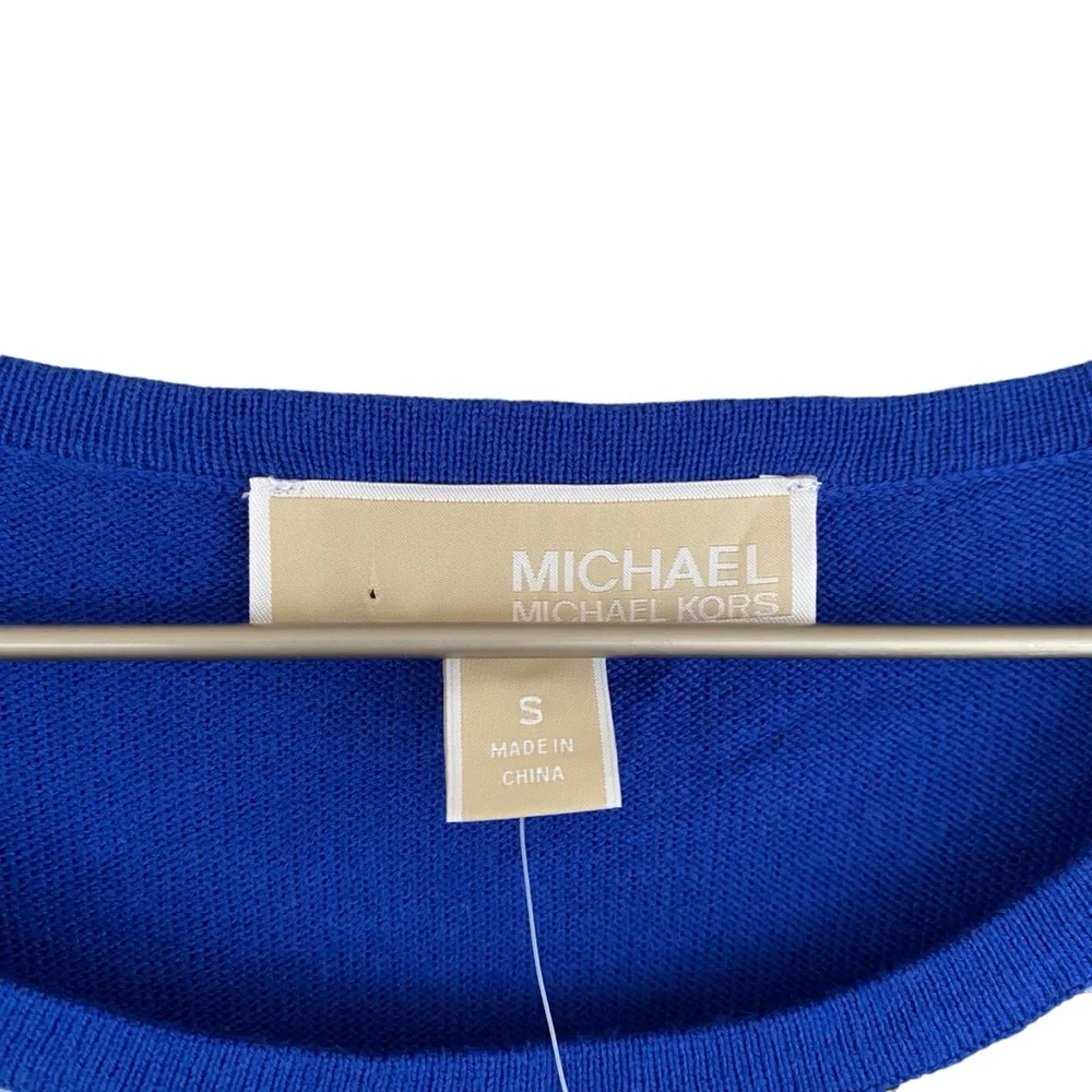Michael Kors NWT Cobalt Blue & Black Windowpane Plaid Stripe Lightweight Sweater